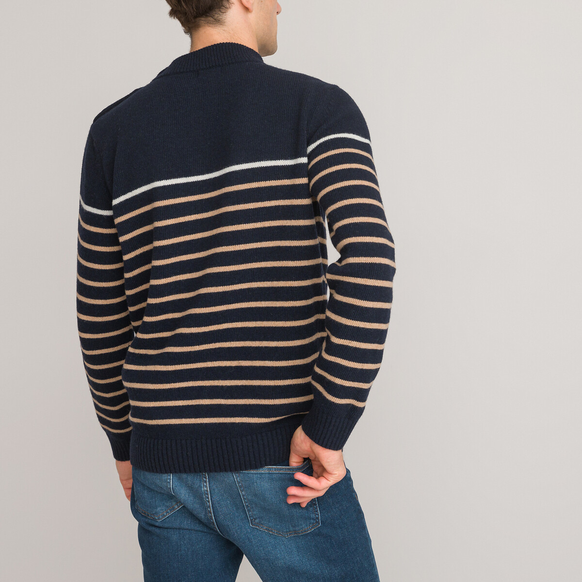 Breton Striped Jumper, Made in France navy/camel striped, LA REDOUTE COLLECTIONS
