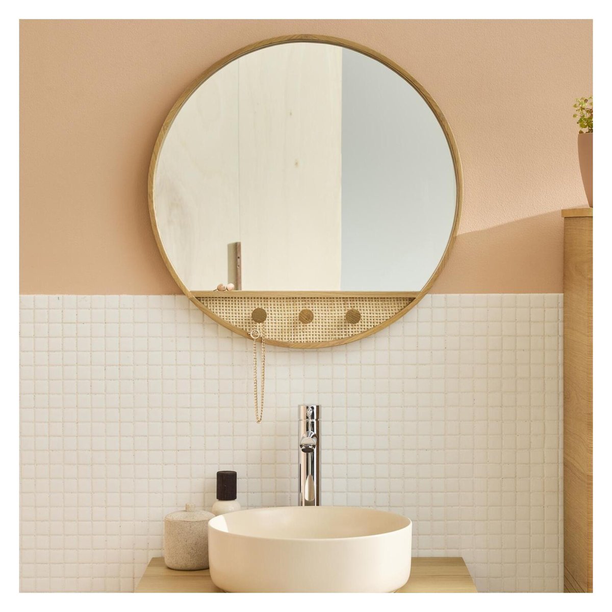 Miroir rond chêne 60x60cm NESTO chêne, MOB IN