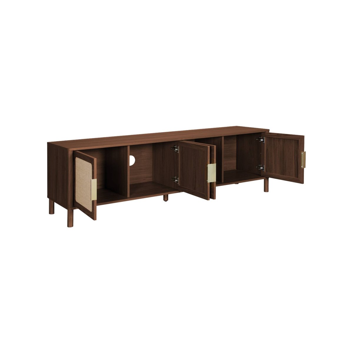 Meuble TV vintage décor bois et cannage 4 portes 160cm ETTA noyer, SWEEEK