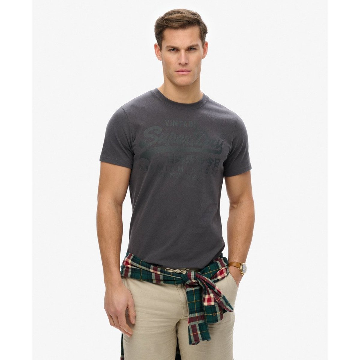 T-shirt ton sur ton Vintage Logo anthracite, SUPERDRY