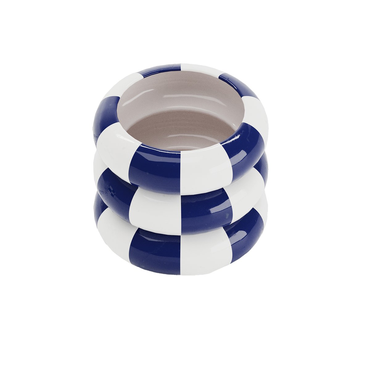 Cache-pot de fleurs bouée rayé en céramique - BERLIN bleu, POTIRON PARIS