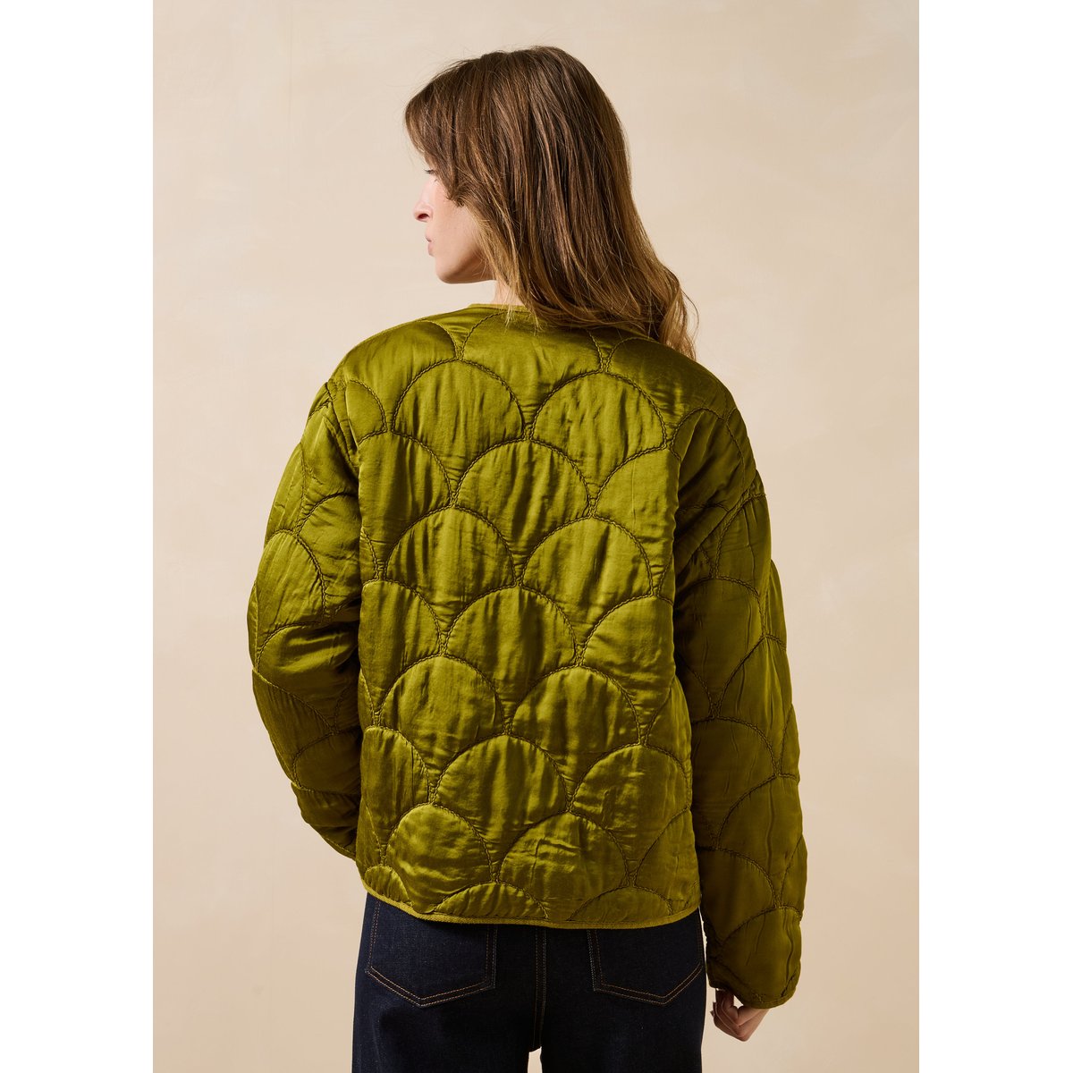 Veste matelassée manches longues col rond olive, LA FEE MARABOUTEE