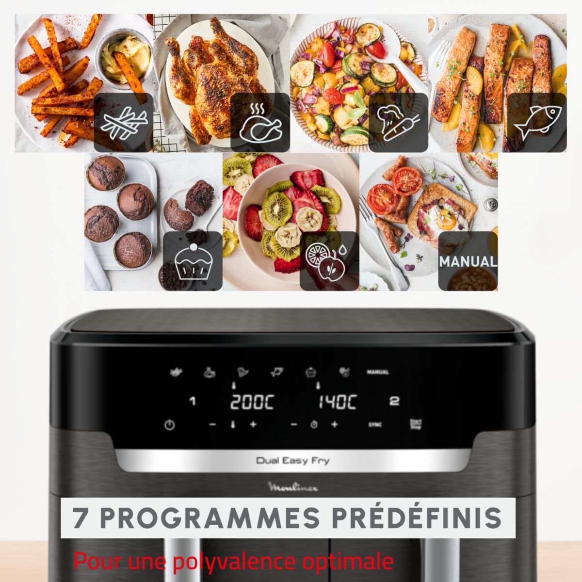 Friteuse sans huile Easy fry Dual XXL 11L EZ942HF0 noir, MOULINEX