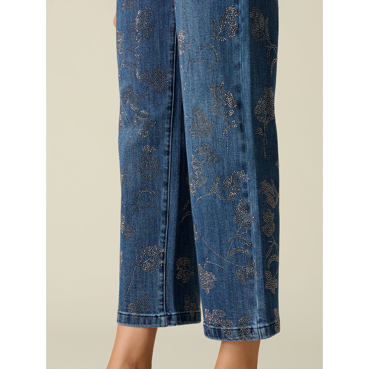 Jean cropped avec application de cristaux bleu, OLTRE