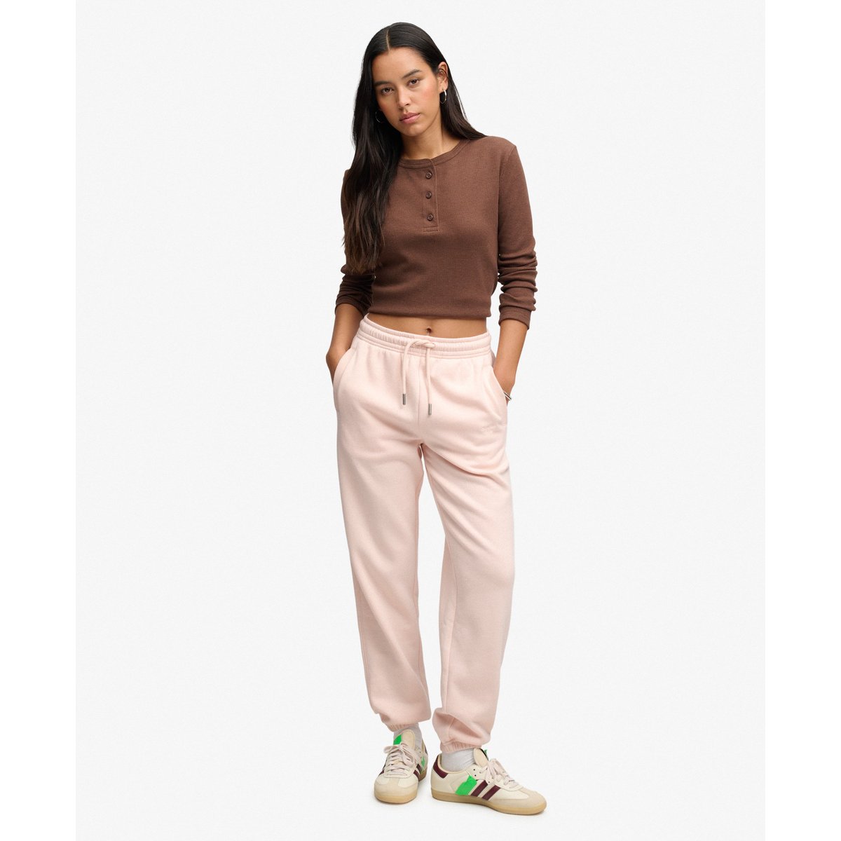 Joggers Signature à Poignets Brodés rose poudré, SUPERDRY