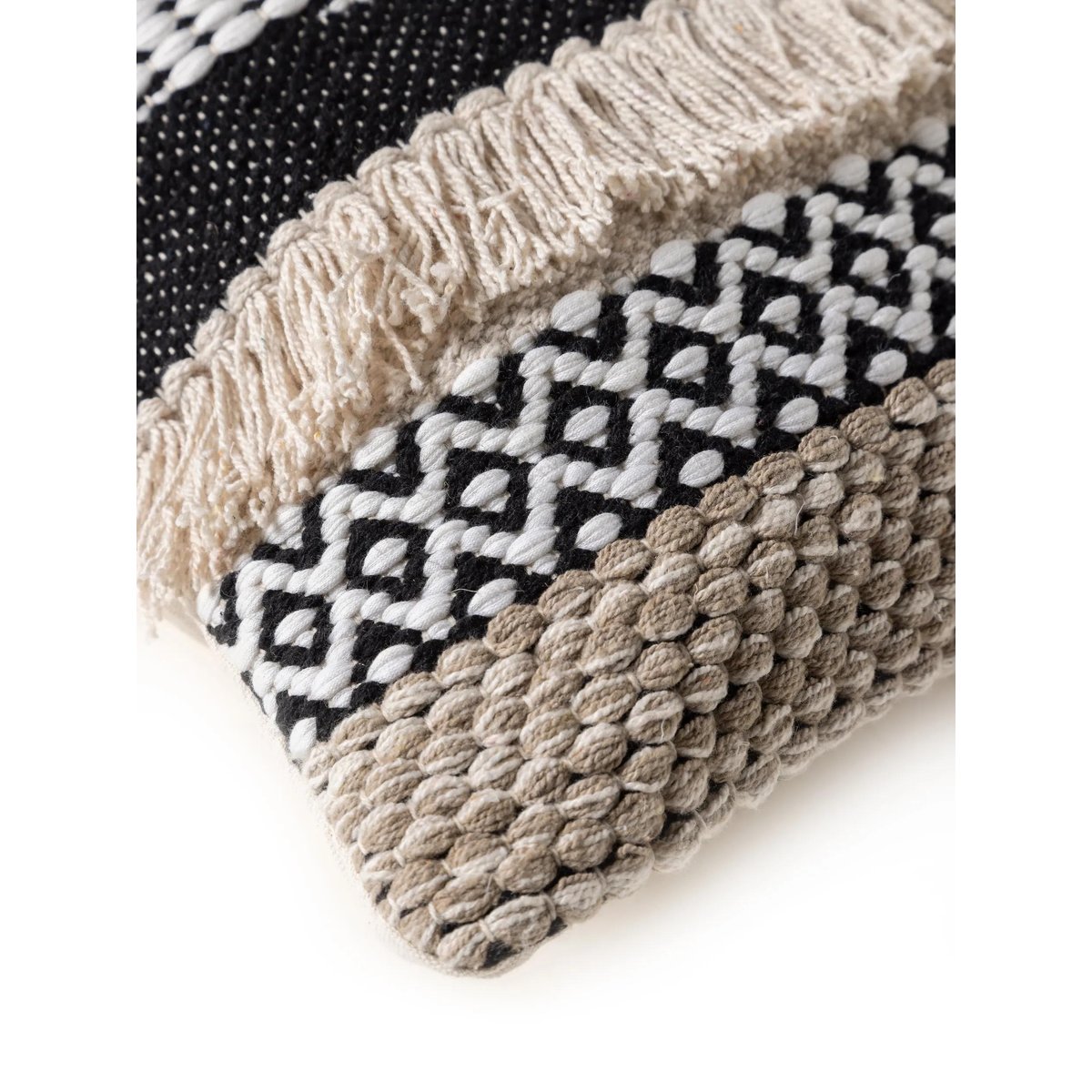 Housse de coussin tissé main DEJA noir/blanc, BENUTA