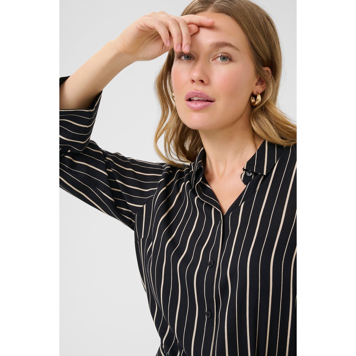 Long sleeved shirt noir/poudre rayé, KAFFE