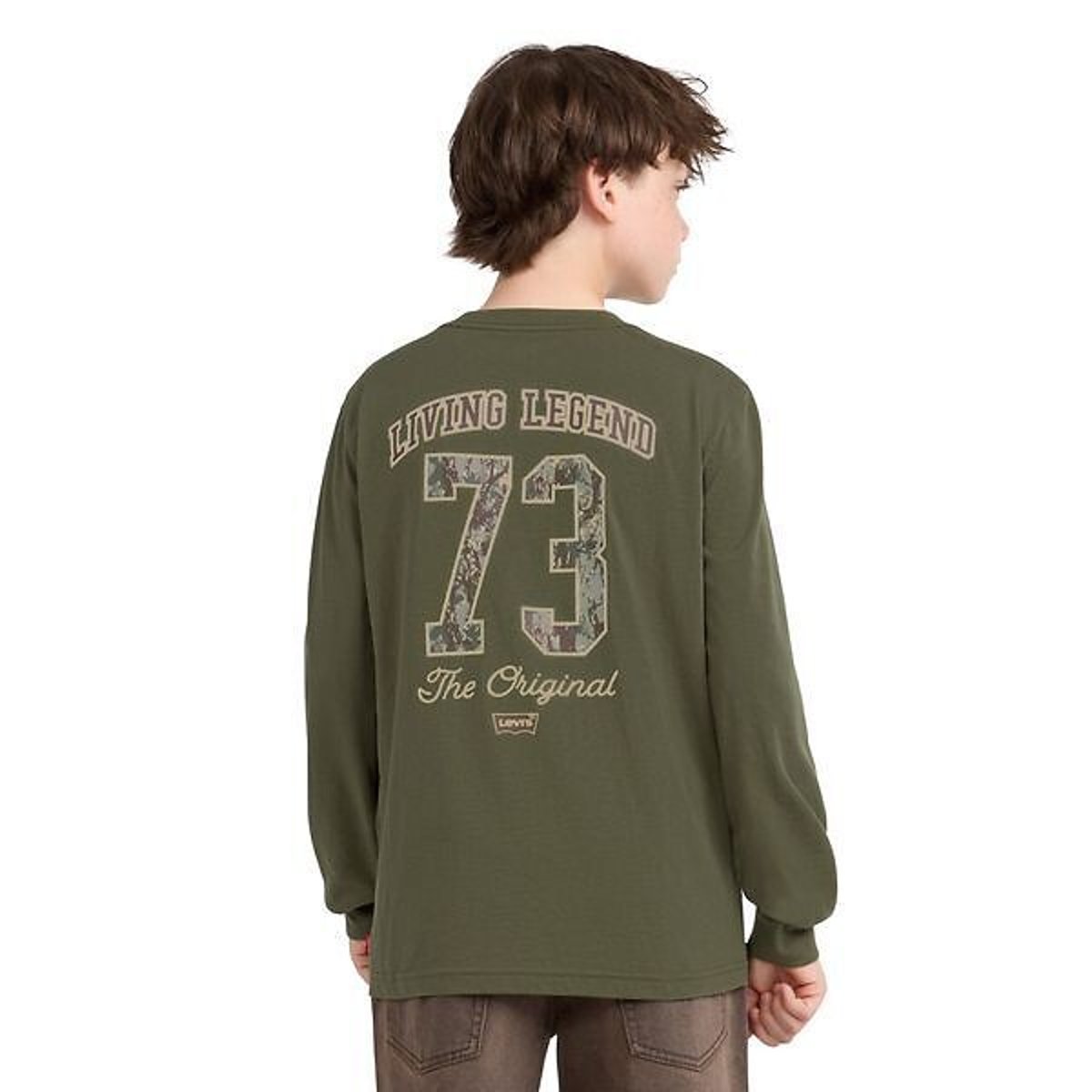 T-shirt manches longues, logo brodé poitrine, motif imprimé au dos kaki, LEVI'S KIDS