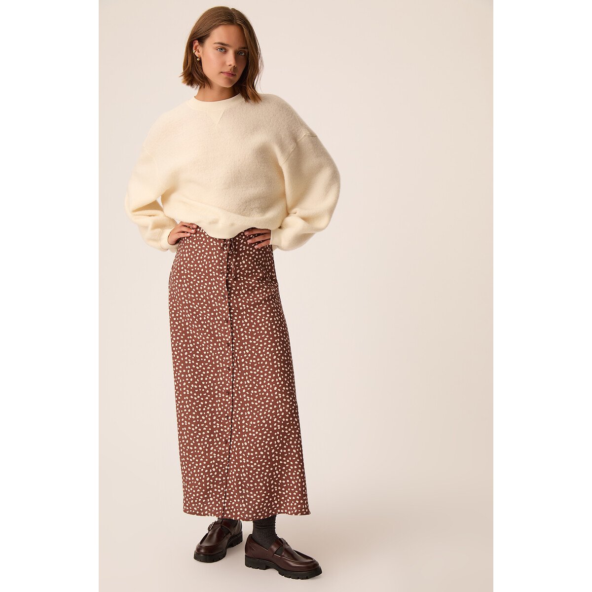 Jupe longue boutonnée, imprimée, ELINETTE marron, DES PETITS HAUTS