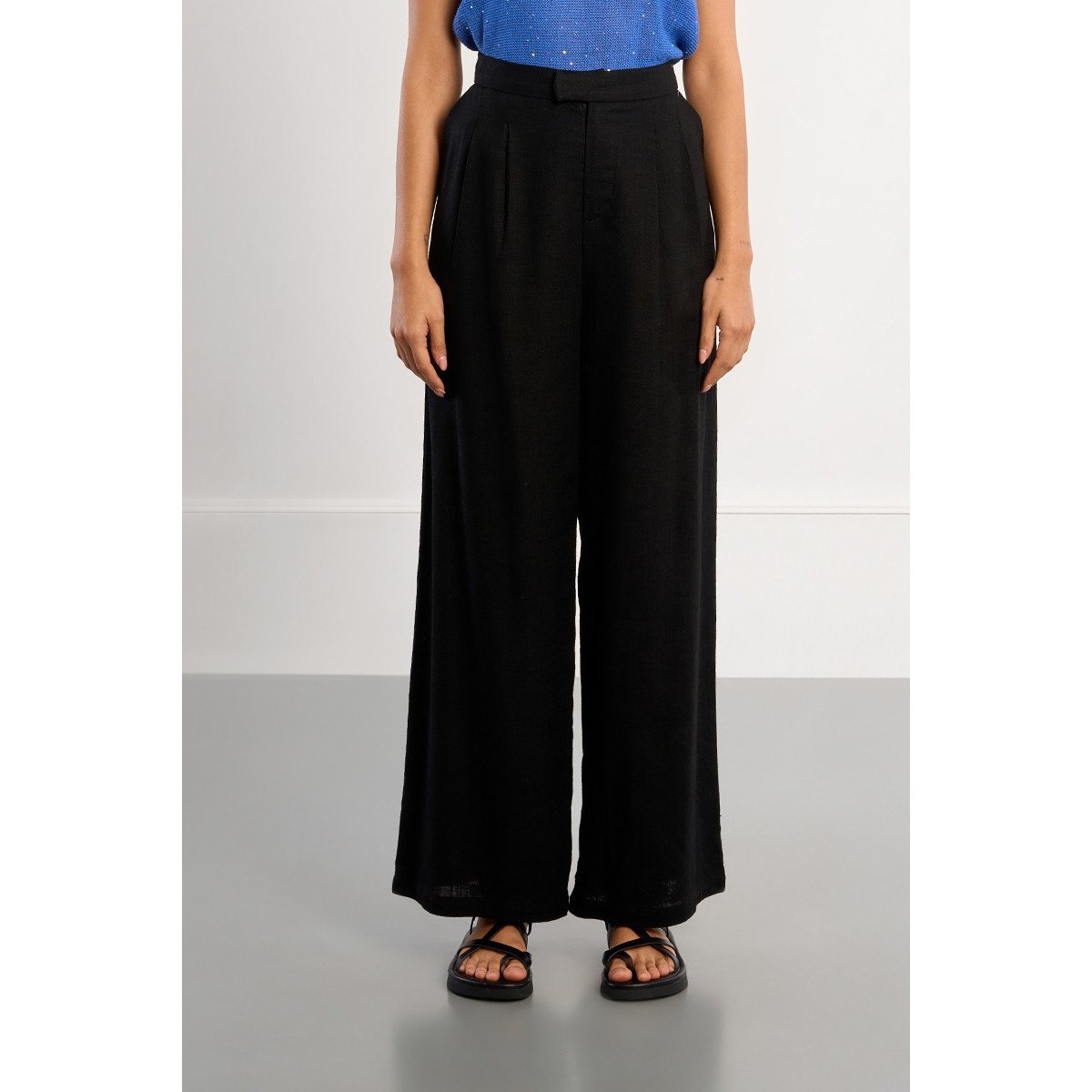 Pantalon large en lin noir, LILI SIDONIO