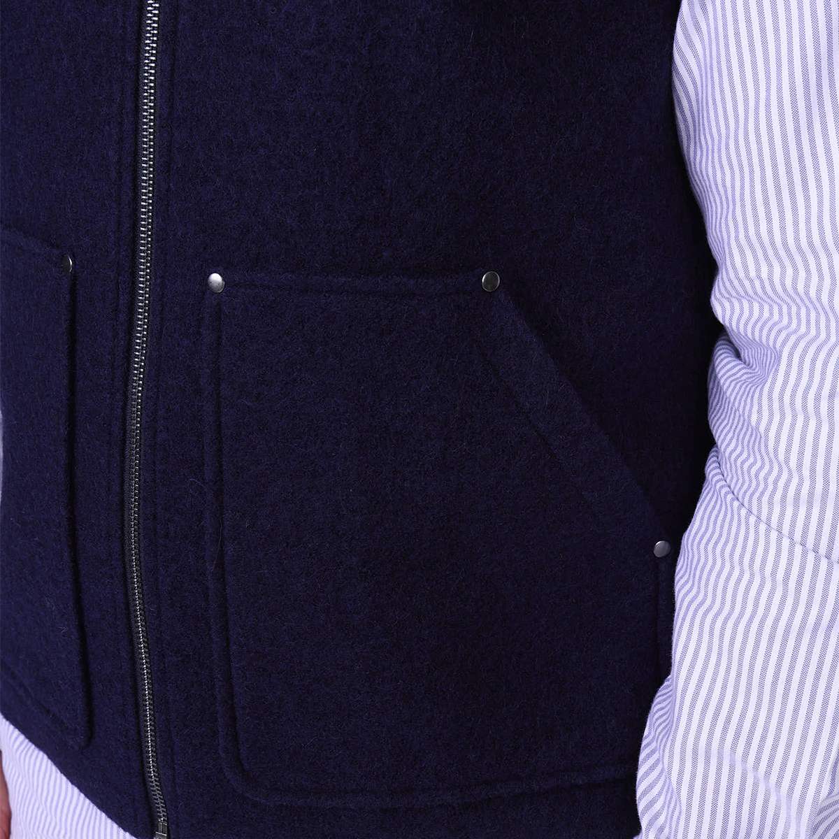 Veste sans manches en laine bleu marine, MISE AU GREEN