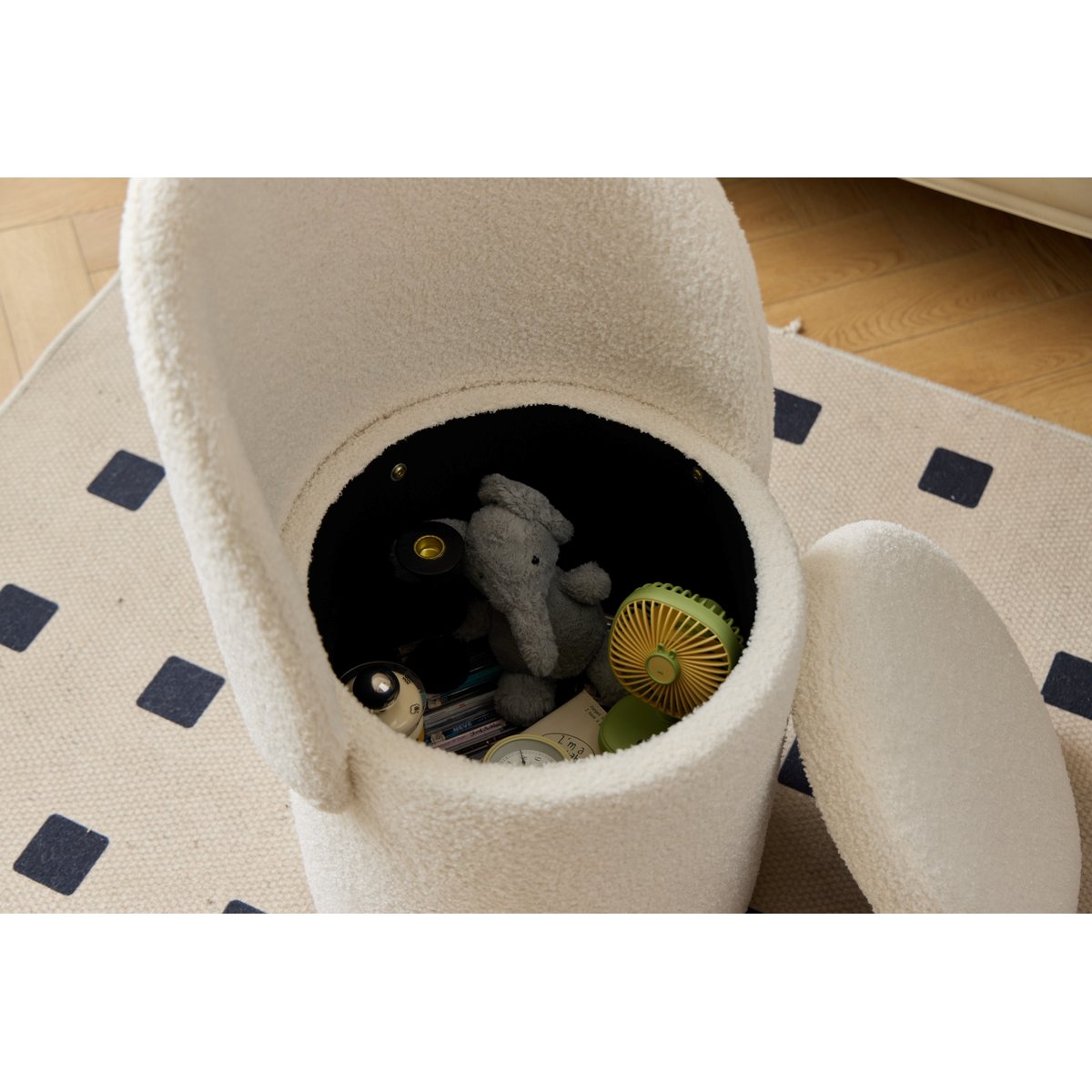 Pouf avec dossier et rangement, bouclette blanc cassé, NORDLYS