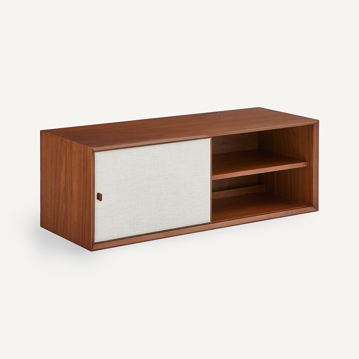 Meuble vinyles, L110 x P42 cm, en plaqué noyer et tissu, ARCHIVITA XL noyer/craie, AM.PM