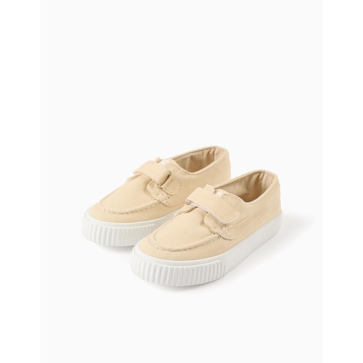 Chaussures bateau en toile avec bride à scratch beige foncé, ZIPPY