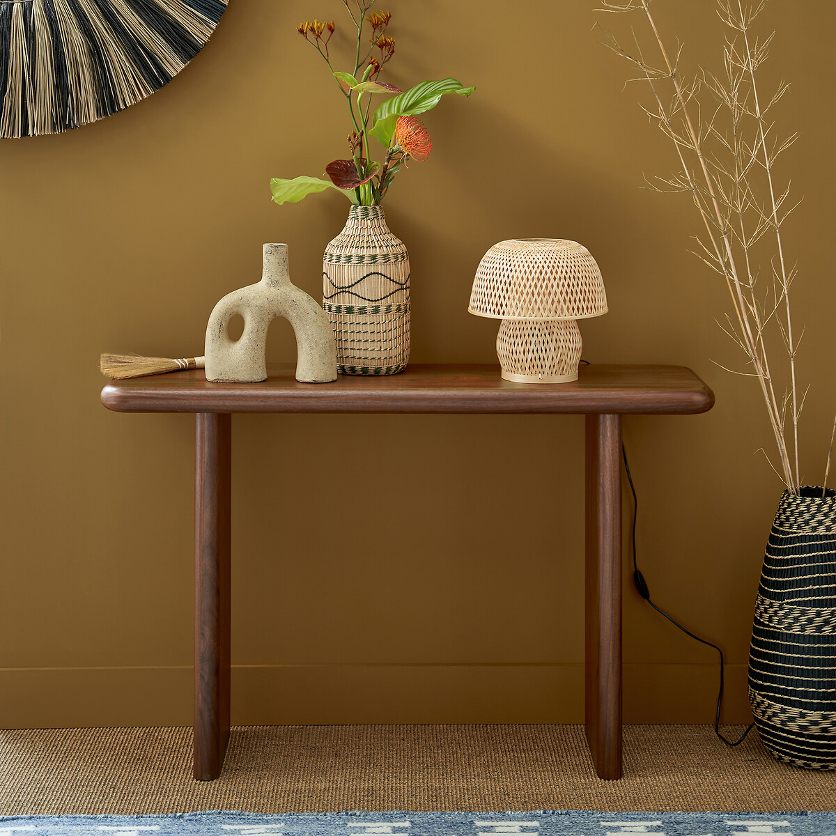 Decoratieve vaas in bamboe H35 cm, Plooming naturel/groen, LA REDOUTE INTERIEURS