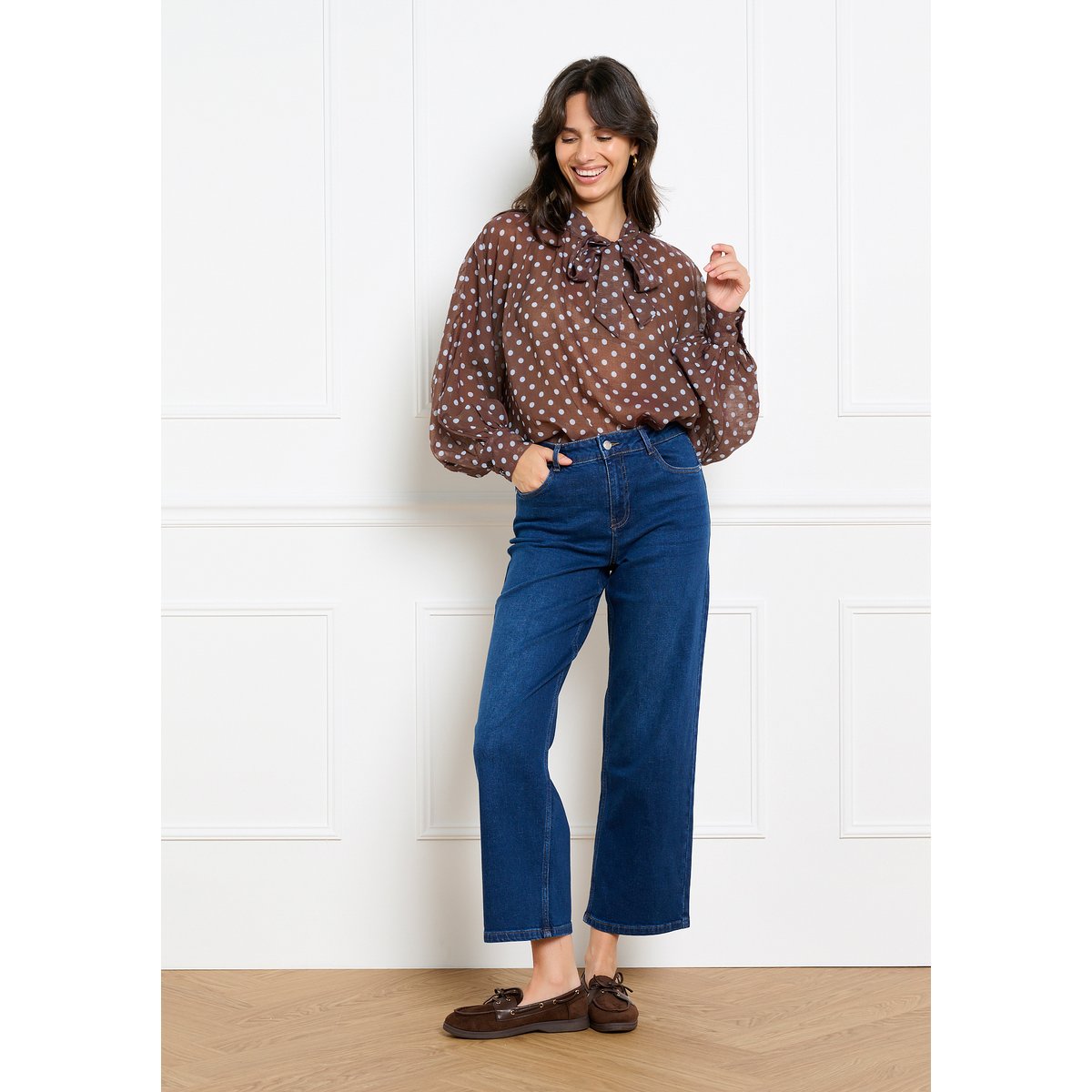 Blouse à lavallière brun fonce chocolate, LOLALIZA