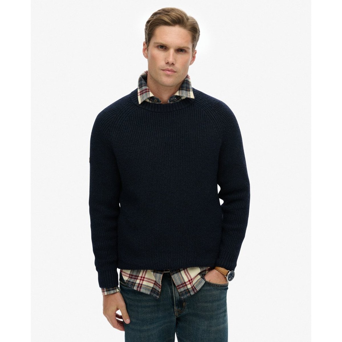 Pull épais à manches raglan bleu marine éclipse, SUPERDRY