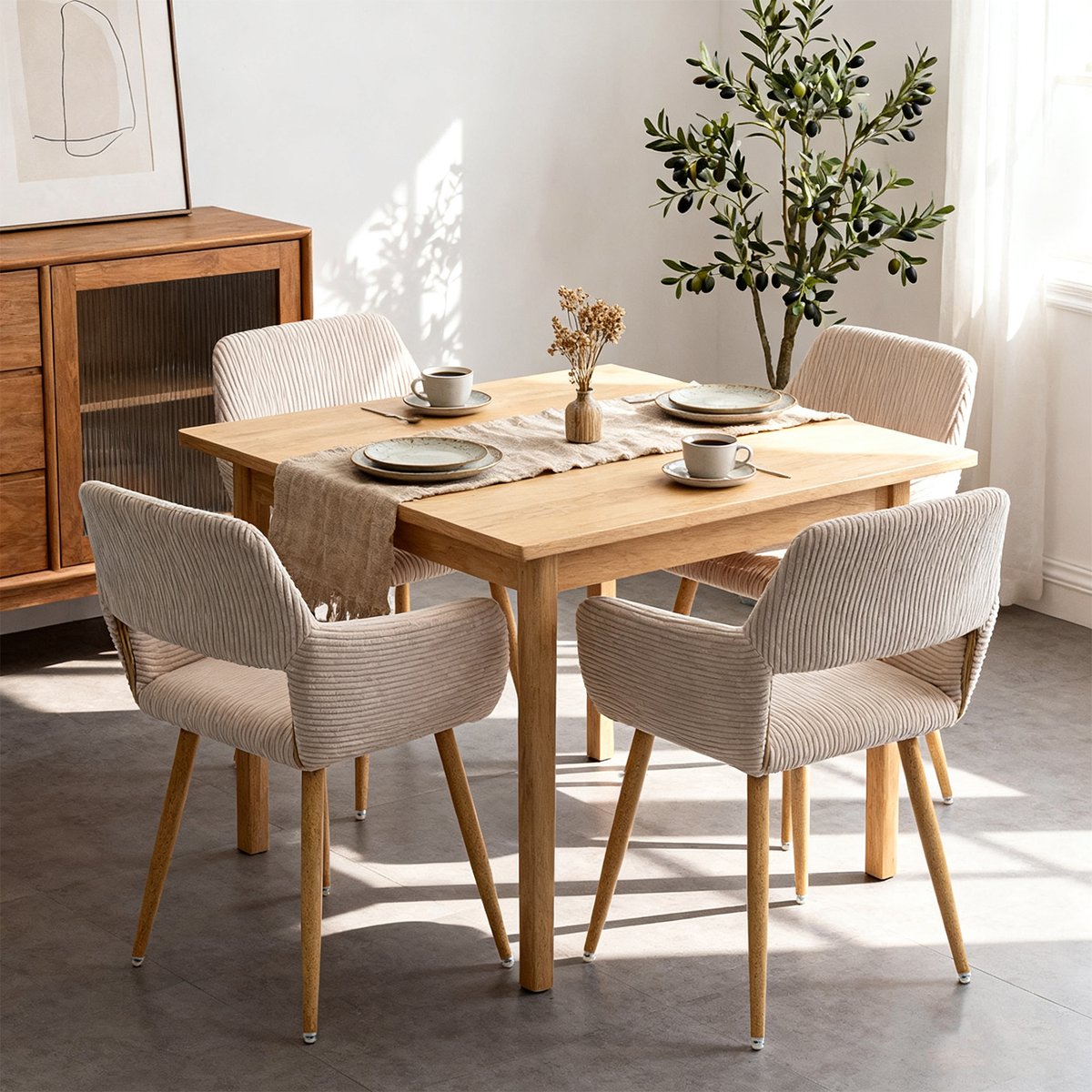 Lot de 4 chaises de salle à manger velours côtelé scandinave, CROMWELL beige, MEUBLES COSY