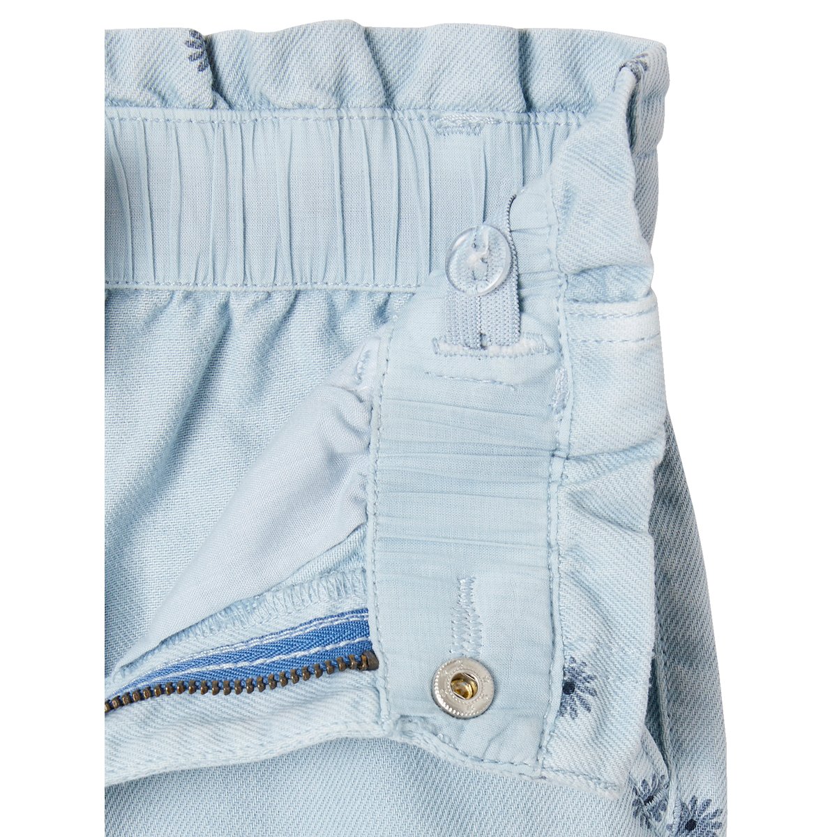 Pantalon large à fleurs style paperbag bleu imprimé, VERTBAUDET