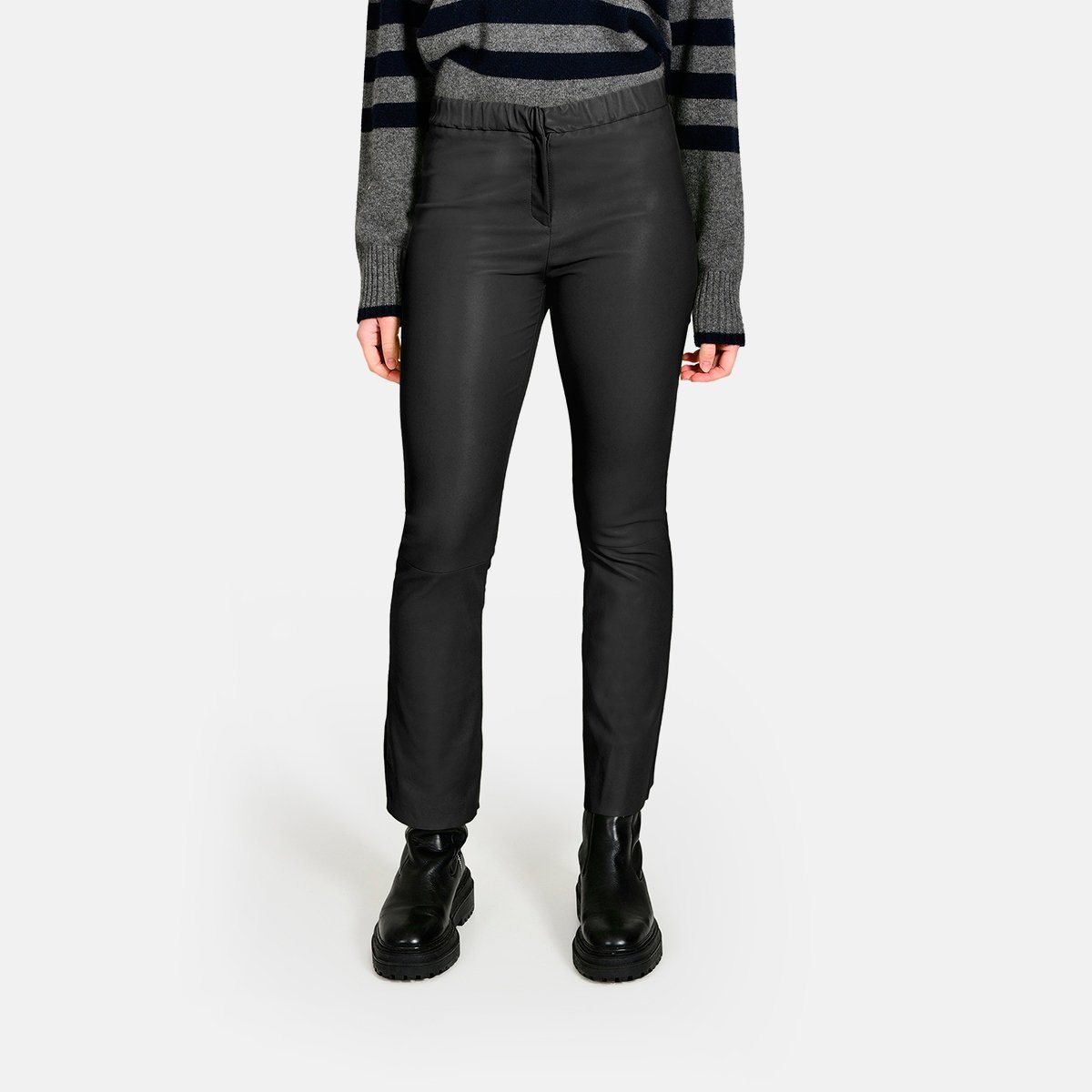 Pantalon slim en cuir taille élastiquée FREYA noir, OAKWOOD