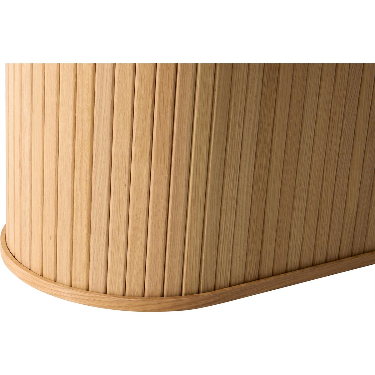 Table extensible ovale à lamelles piètement rainur bois clair et noir, RECOLLECTION