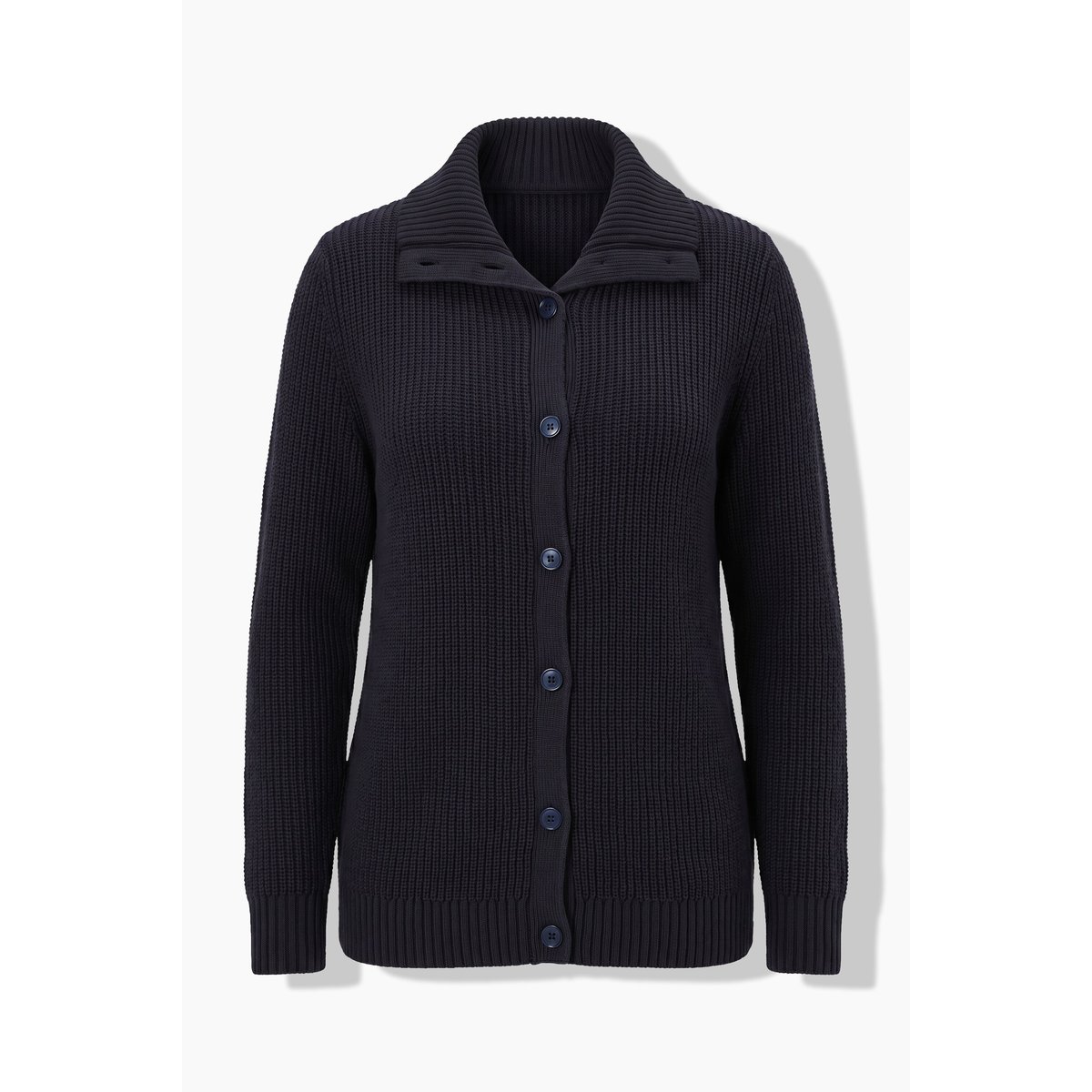 Cardigan en maille côtelée marine, ULLA POPKEN