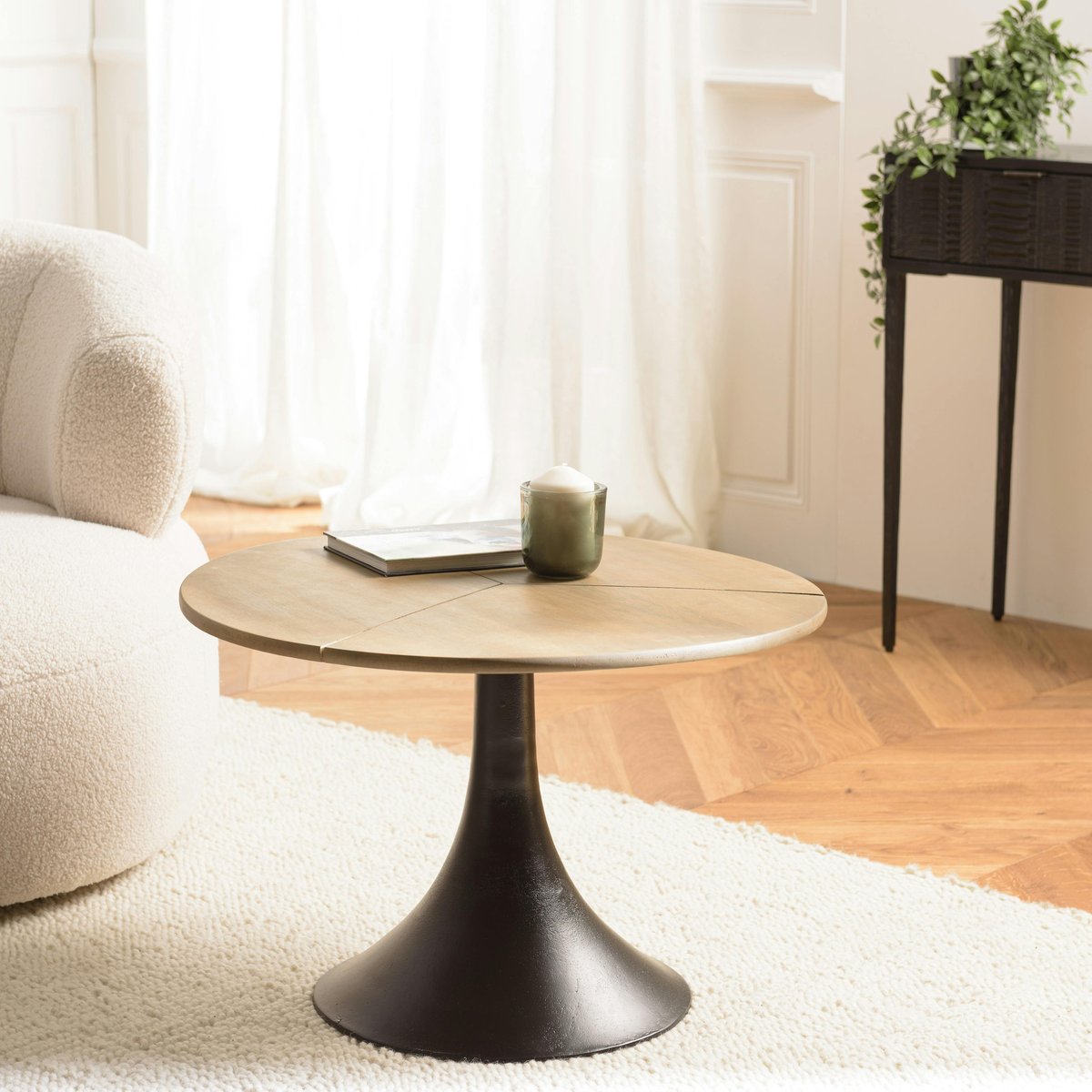 Table d'appoint ronde bois dessiné pied central ZALA bois naturel, PIER IMPORT