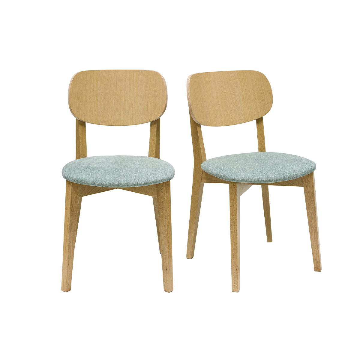 Chaises vintage en bois clair chêne et tissu effet velours vert céladon (lot de 2) LUCIA vert lagon, MILIBOO