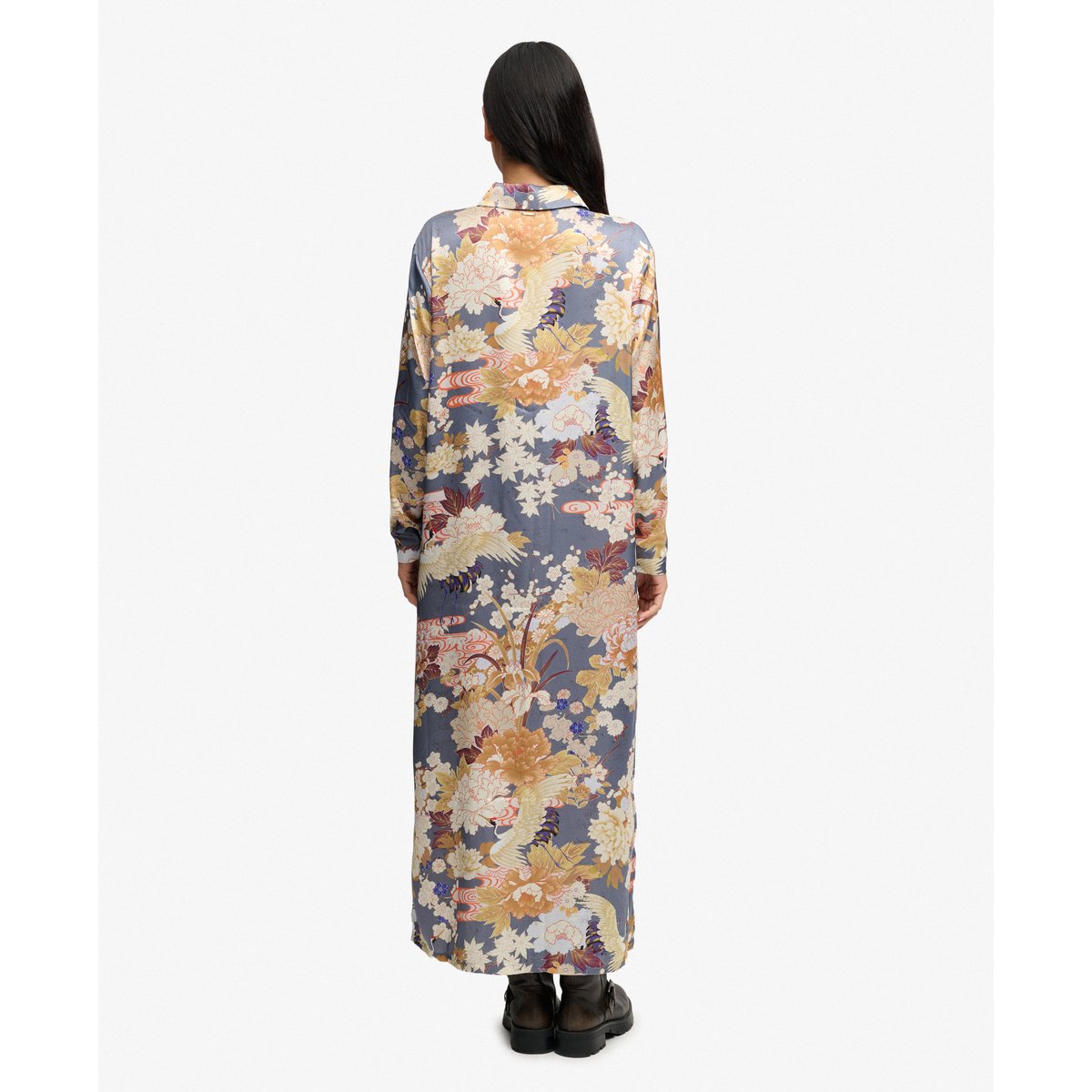 Robe Chemise Maxi Florale Satin coupe oversize daisenoki multifloral, SUPERDRY