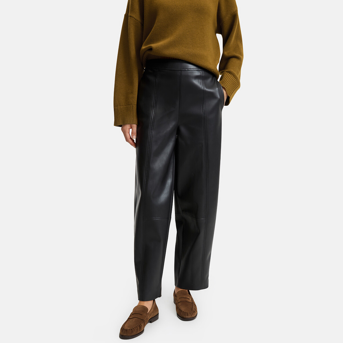 High Waisted Wide Leg Faux Leather Barrel Trousers black, LA REDOUTE COLLECTIONS