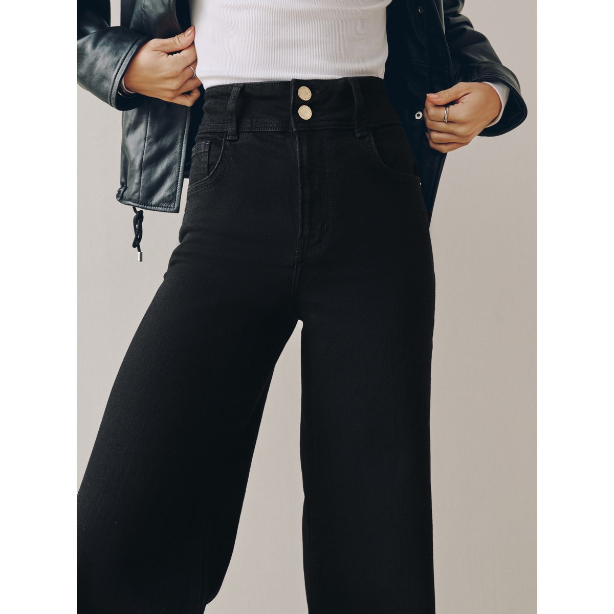 Jean taille haute stretch large, lot de 2 bleu/noir, NEXT