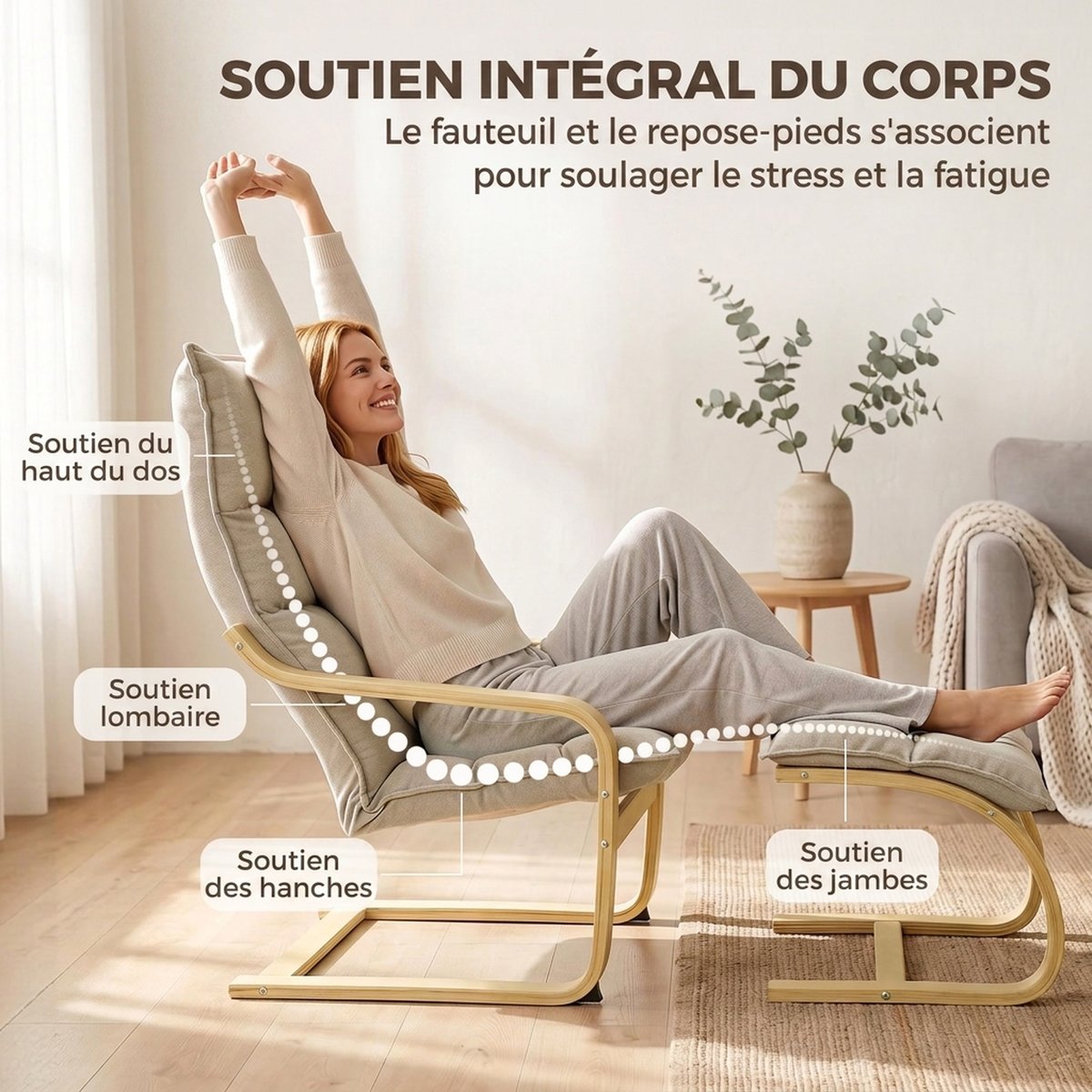 Fauteuil d'appoint avec repose-pieds Lin beige, HOMCOM