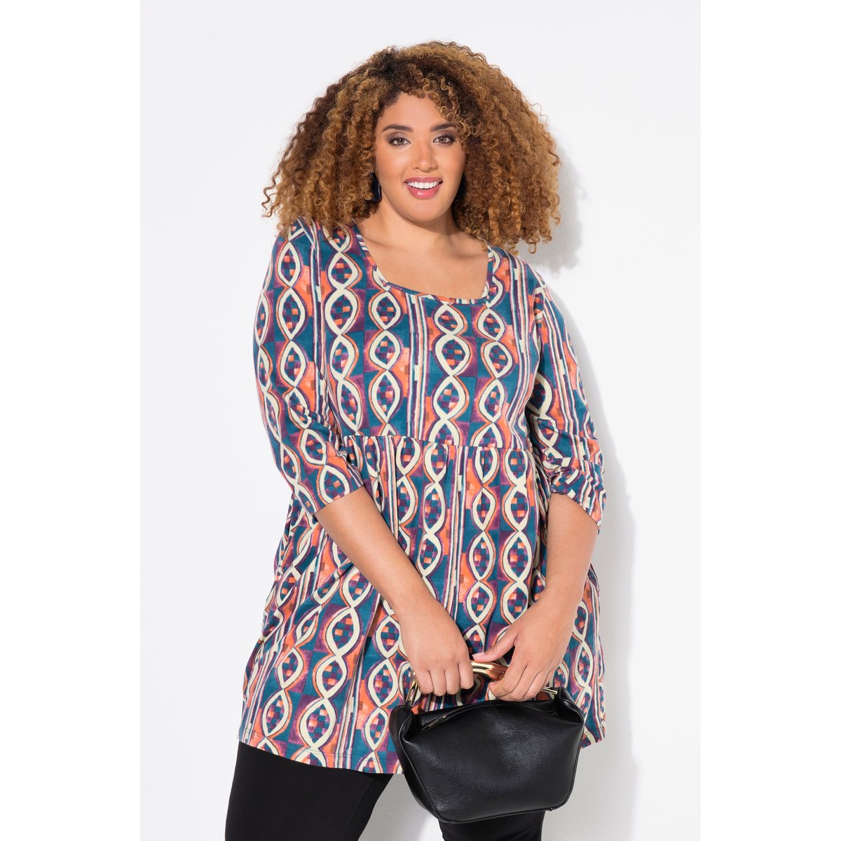 T-shirt long imprimé, coupe évasée magenta foncé, ULLA POPKEN