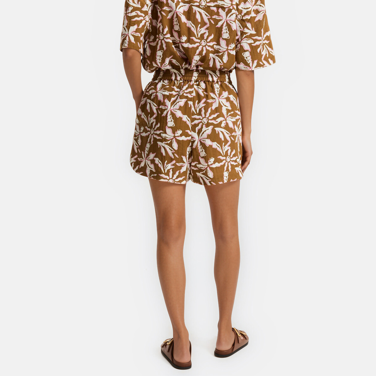 Short à taille élastiquée imprimé floral imprimé camel, LA REDOUTE COLLECTIONS