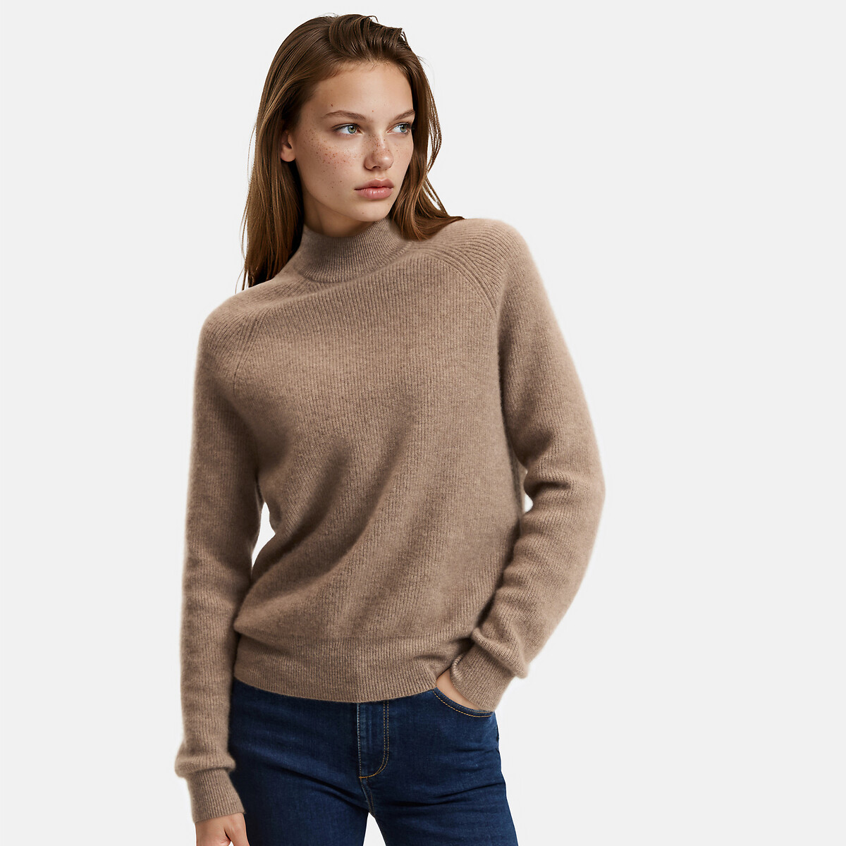 Pull en cachemire col montant en fine maille taupe, LA REDOUTE COLLECTIONS