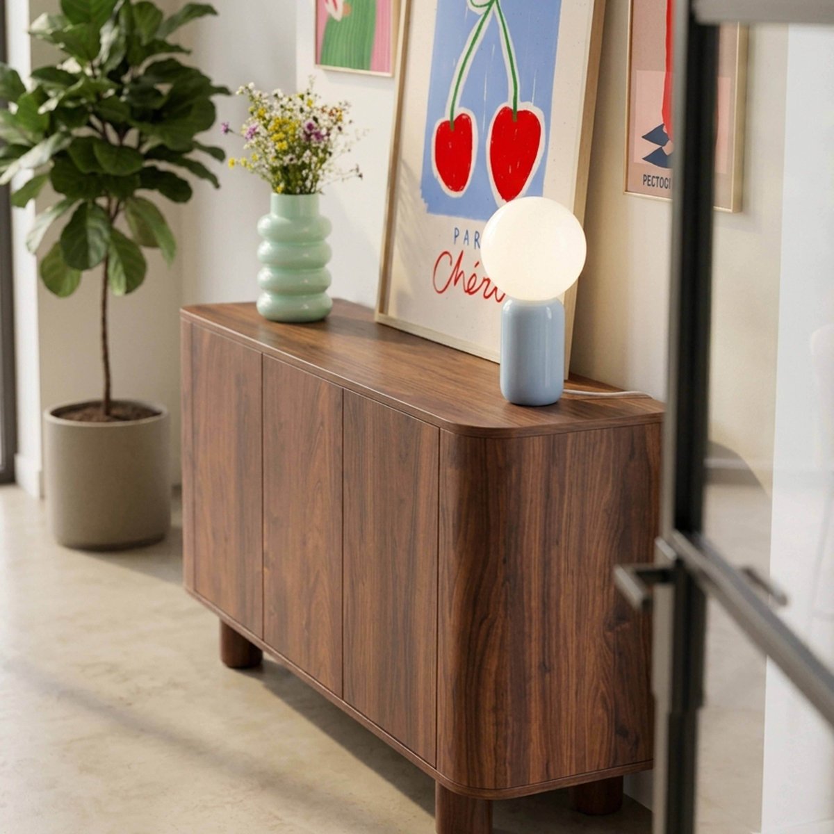 Buffet effet bois 3 portes 120 cm, DARIO bois foncé, OVIALA