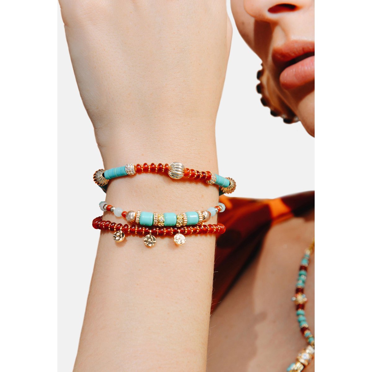 Bracelet manchette multiliens perles JERBA turquoise, HIPANEMA