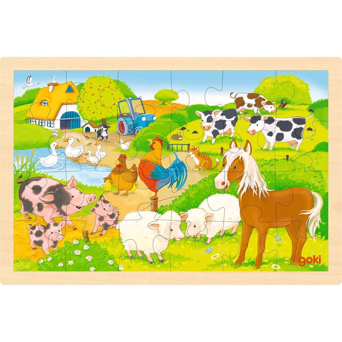 Puzzle réversible ferme et zoo 24 pcs beige, GOKI
