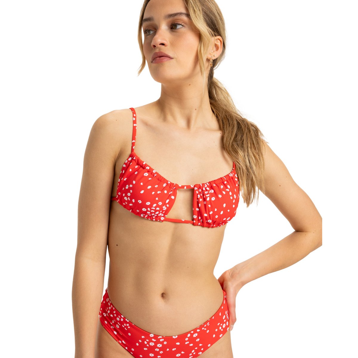 Haut de maillot de bain brassière PT BEACH CLASSICS. rouge poppy red dancing ditsy swim, ROXY