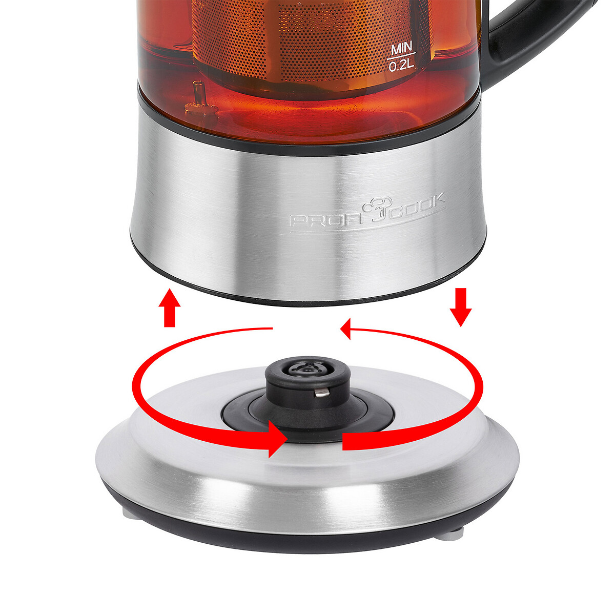Jarro elétrico 2 em 1, 800 W, da Proficook inox, PROFICOOK