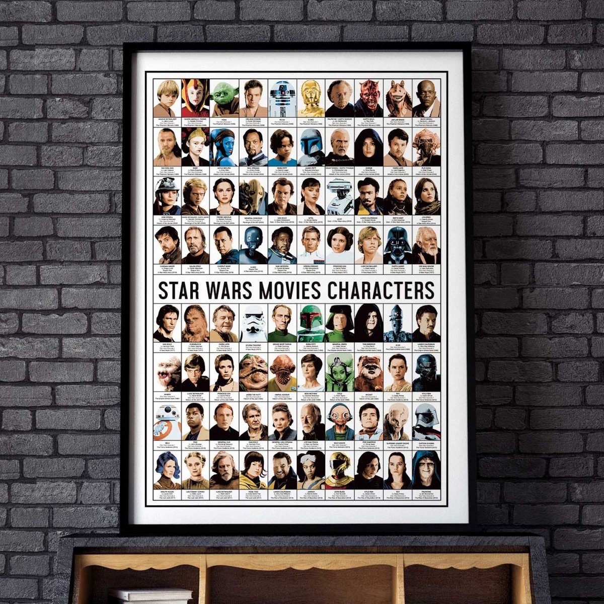 Affiche d’art et cadre noir 50 x 70 cm - Star Wars Movies Characters - Olivier Bourdereau affiche d'art, WALL EDITIONS