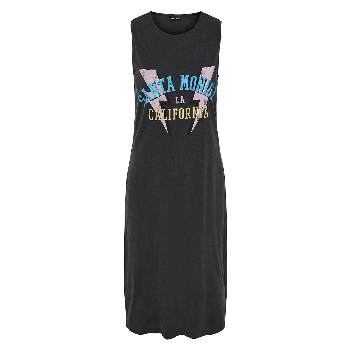 T-Shirt Dress with Print On Front black, PIECES