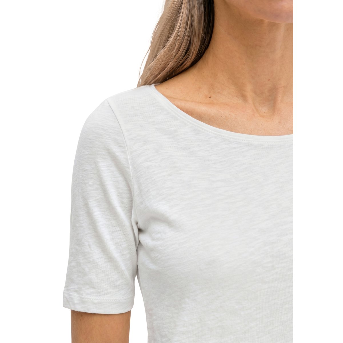 T-shirt en jersey slub regular à encolure bateau blanc, MARC O'POLO