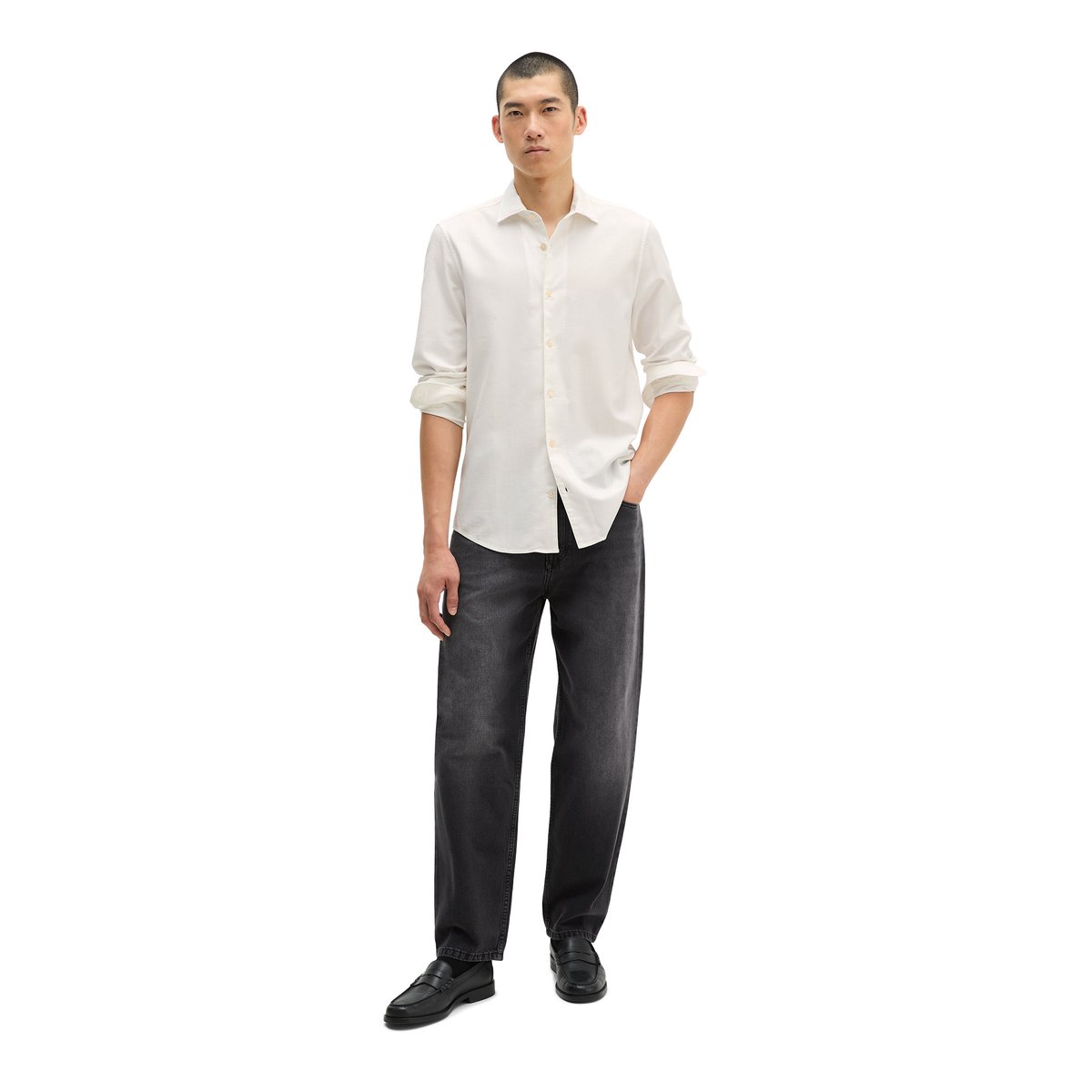 Chemise en sergé ajustée en coton biologique et lyocell blanc, MARC O'POLO