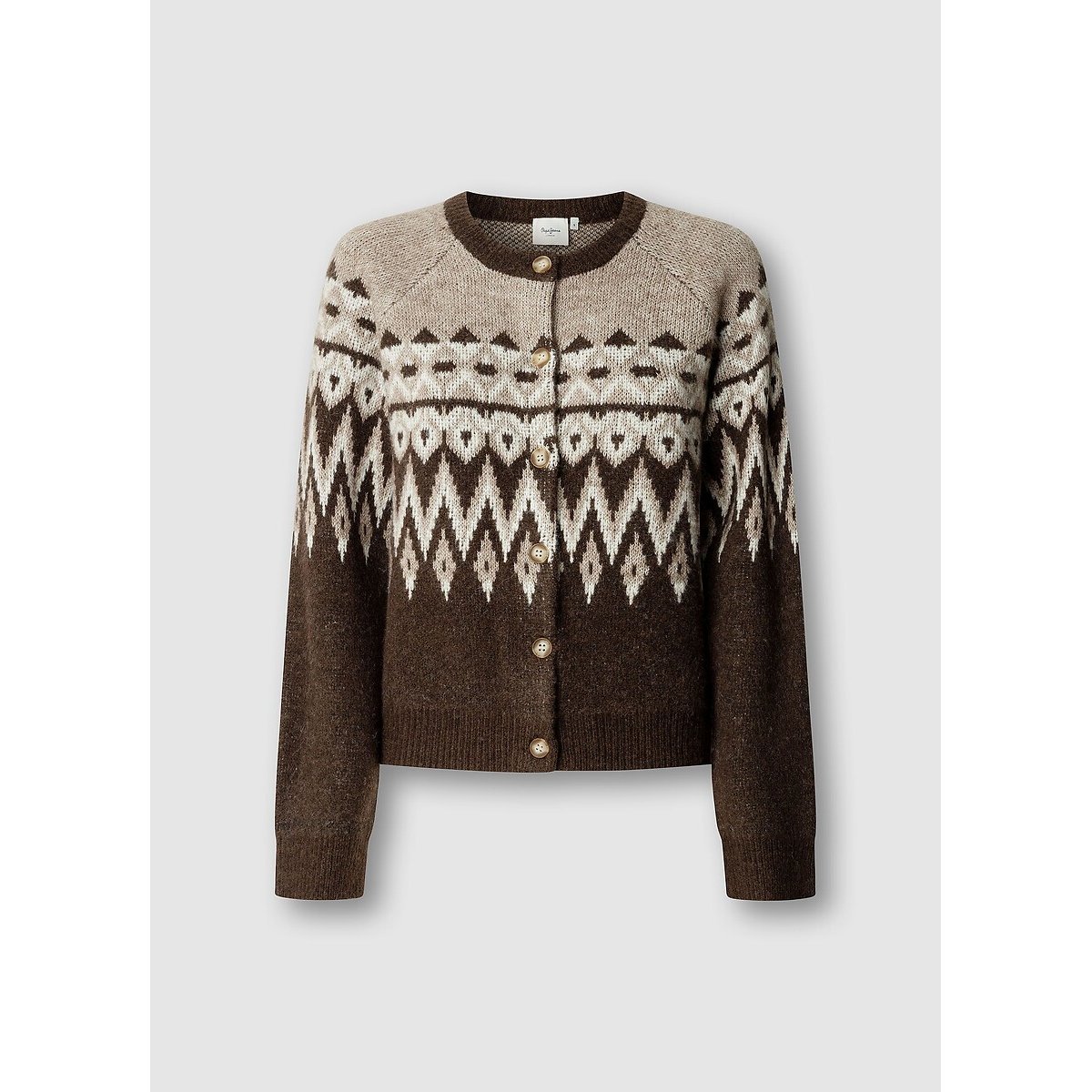 Gilet col rond, motif jacquard marron, PEPE JEANS