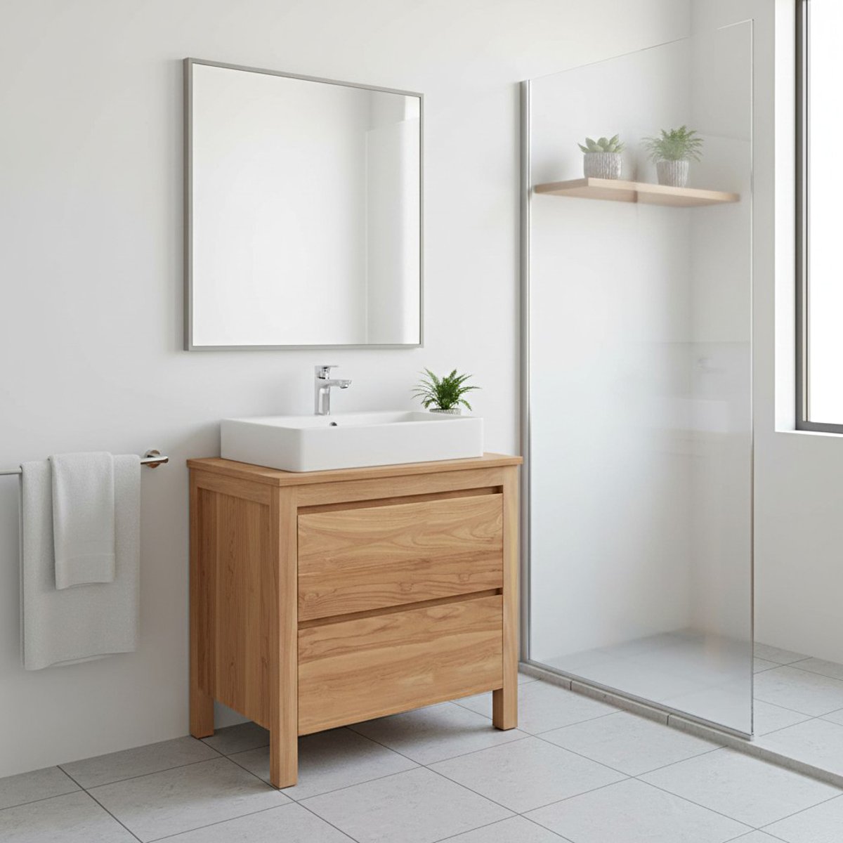 Meuble sous vasque en teck massif 80 cm - VAREDO naturel, WILDWATER