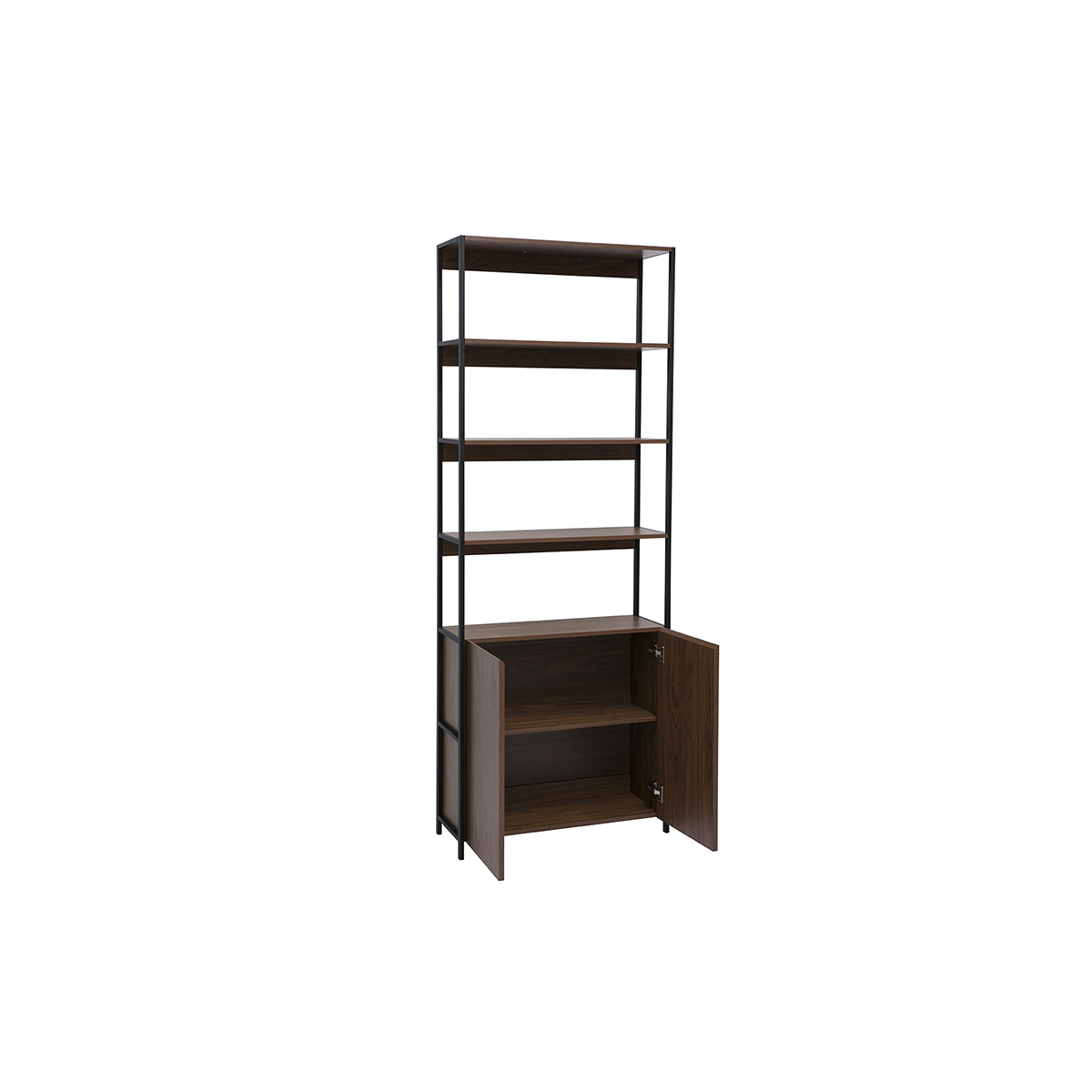 Bibliothèque avec rangements finition bois clair chêne et métal noir L80 cm MAXENCE noyer / noir, MILIBOO