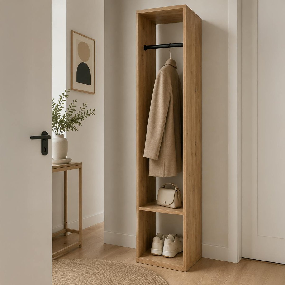 Vestiaire d’entrée compact décor bois avec penderie ALVA bois naturel, PIER IMPORT