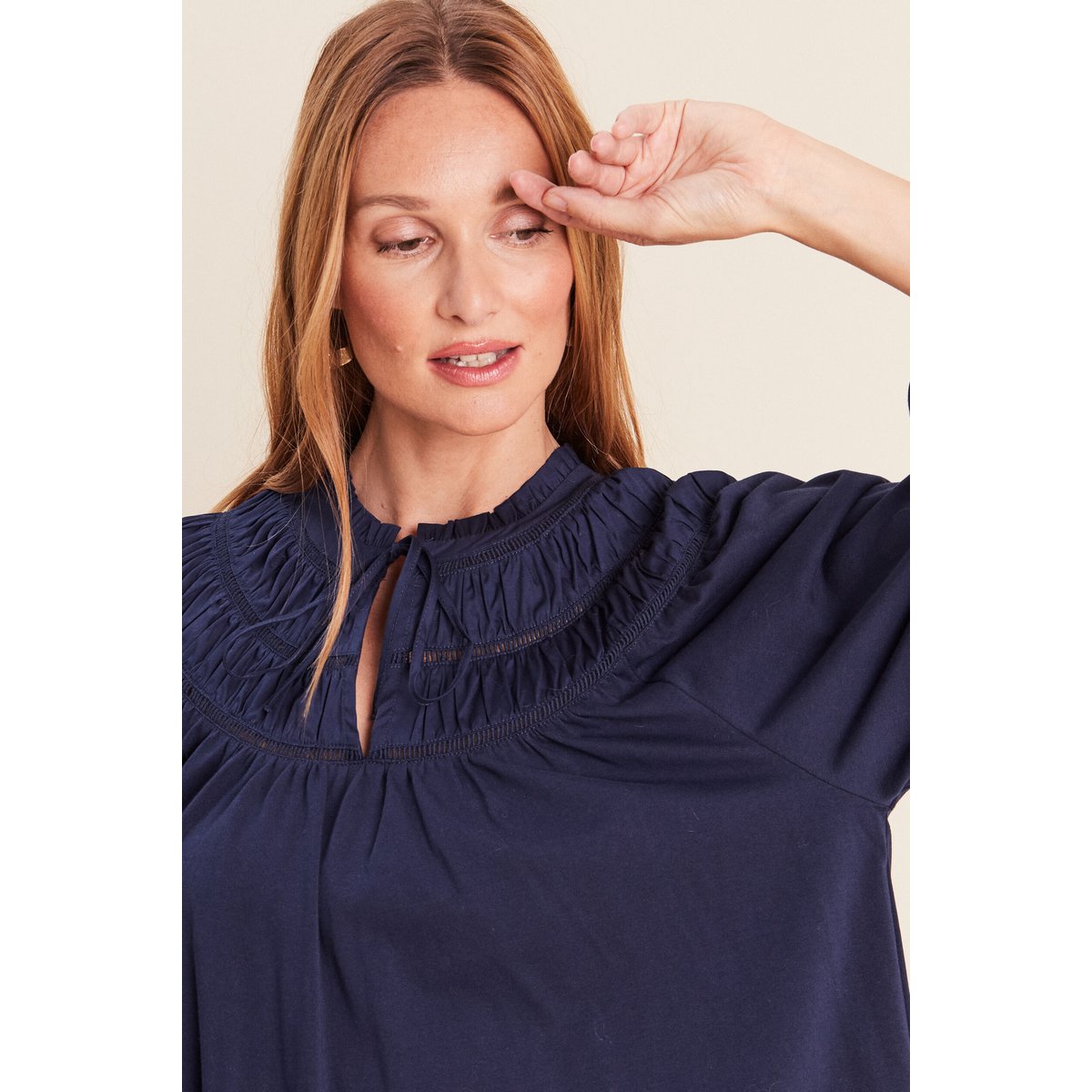 Blouse col tunisien manches longues bleu marine, BREAL