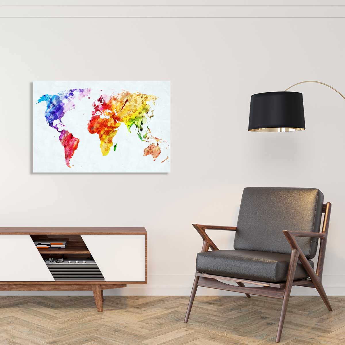 Tableau carte du monde multicolore tableau alu dibond, HEXOA